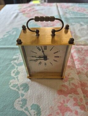 Vintage 1960s ESTYMA BRASS Mantel, OR Travel Clock.  Battery.